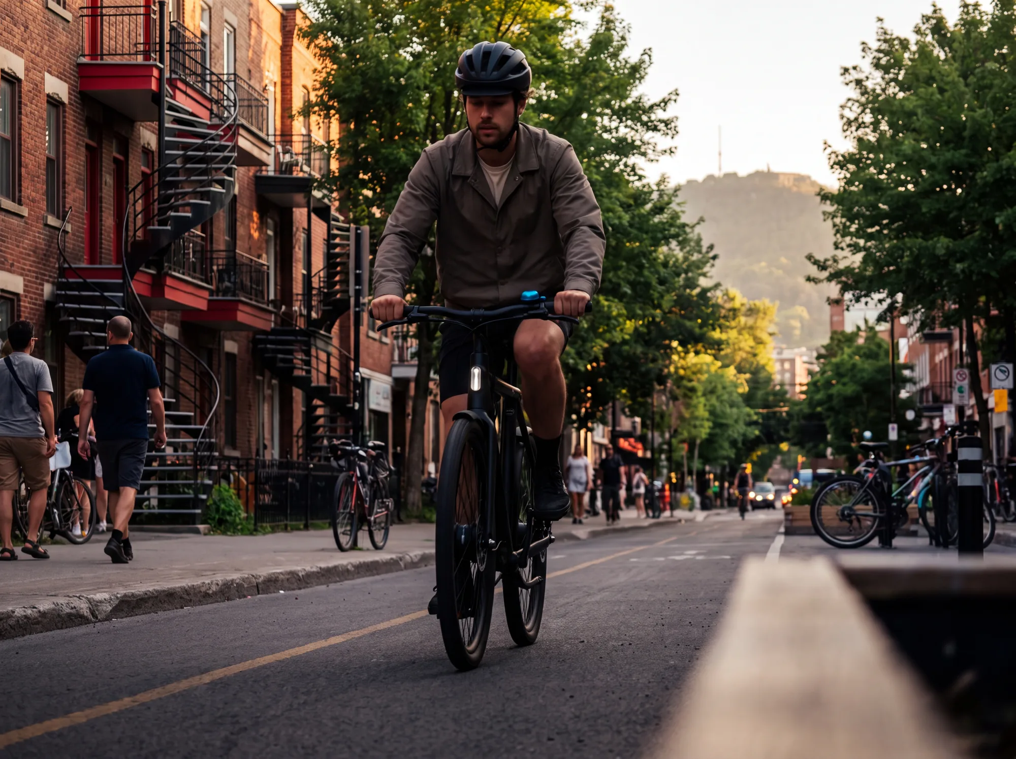 A cyclist on a street in Montreal