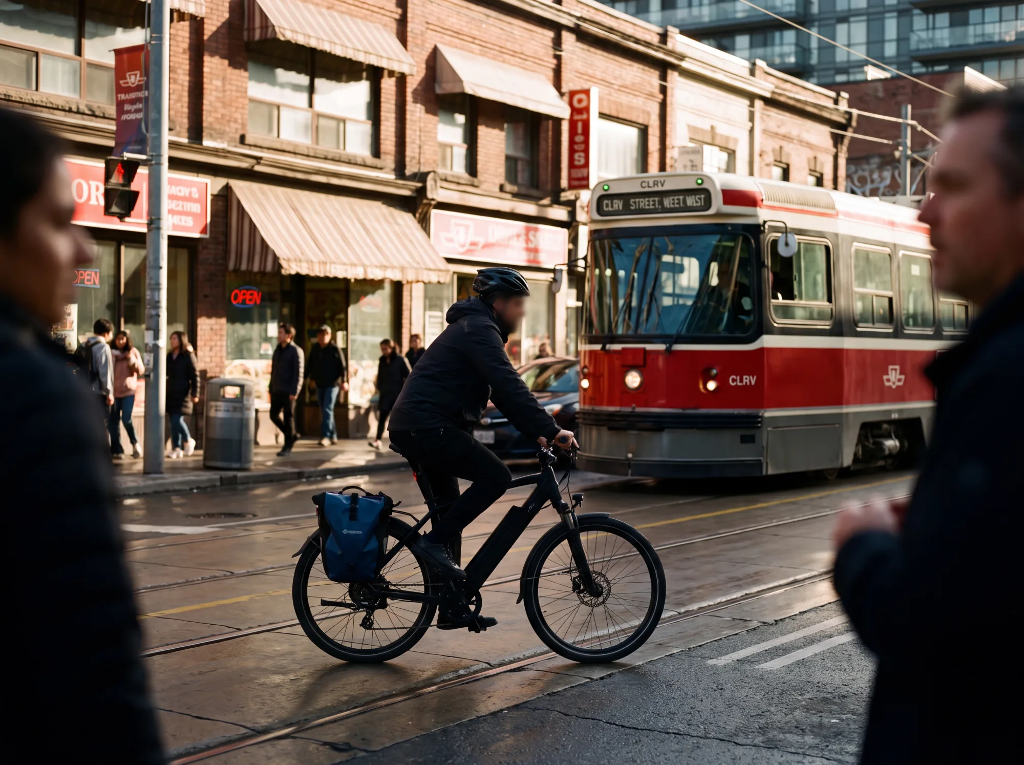 A cyclist on a street in Toronto