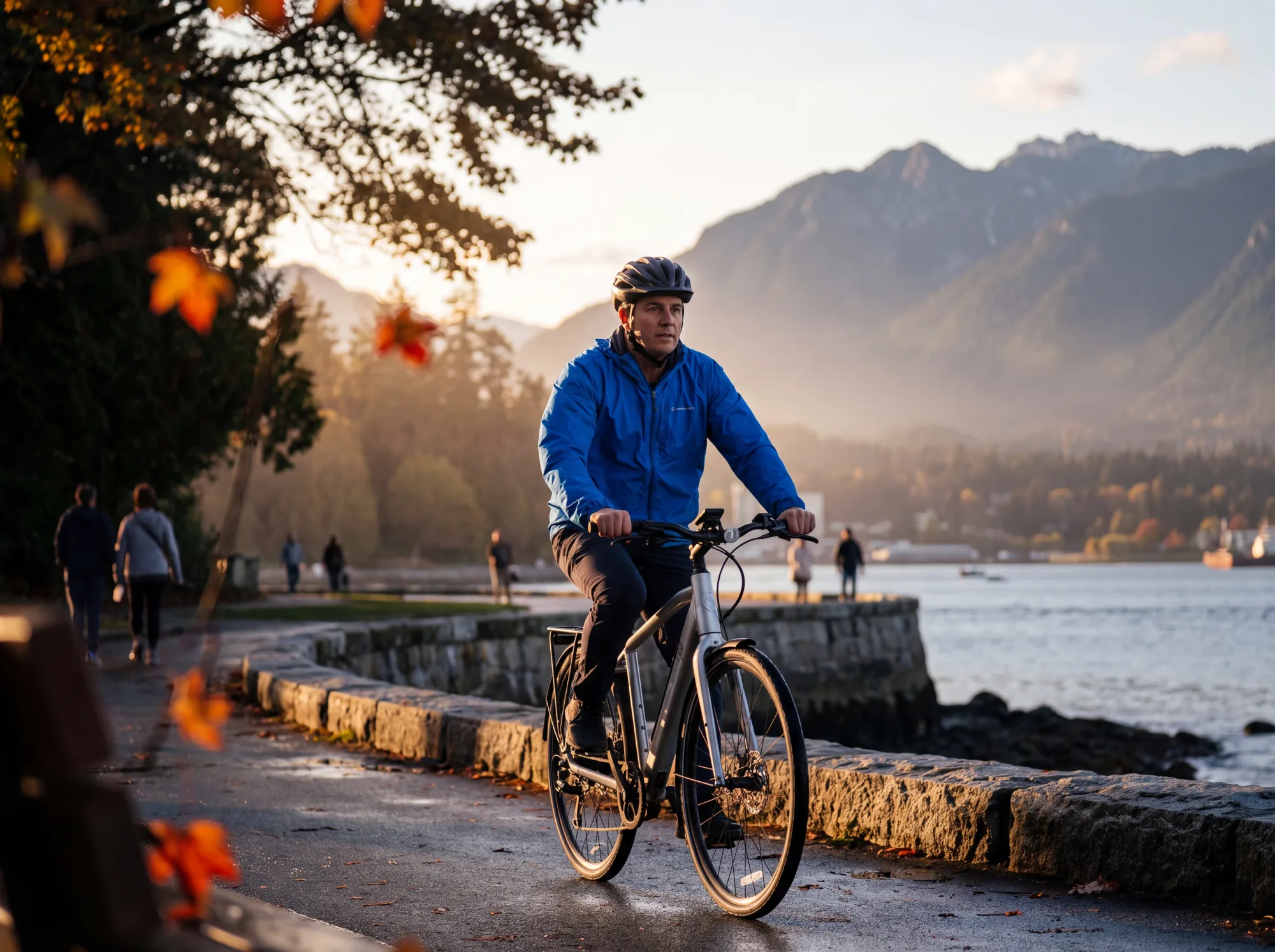 A cyclist on a street in Vancouver